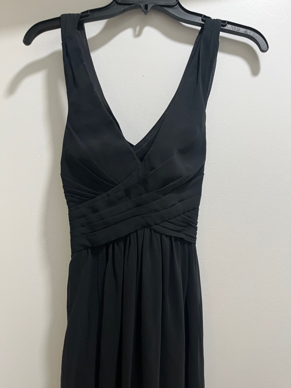 Black V-Neck Pleated Waist Women’s Dress
